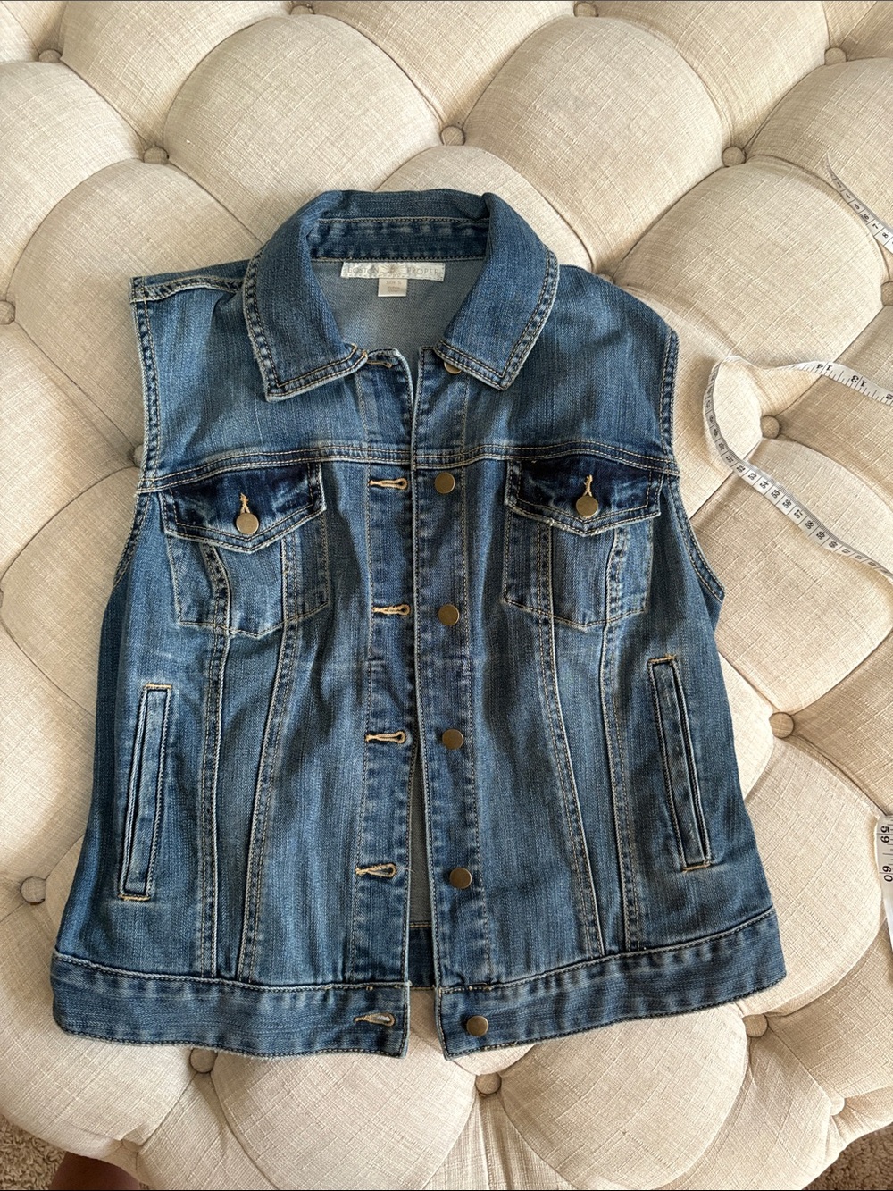 Boston Proper Blue Denim Button-Front Vest